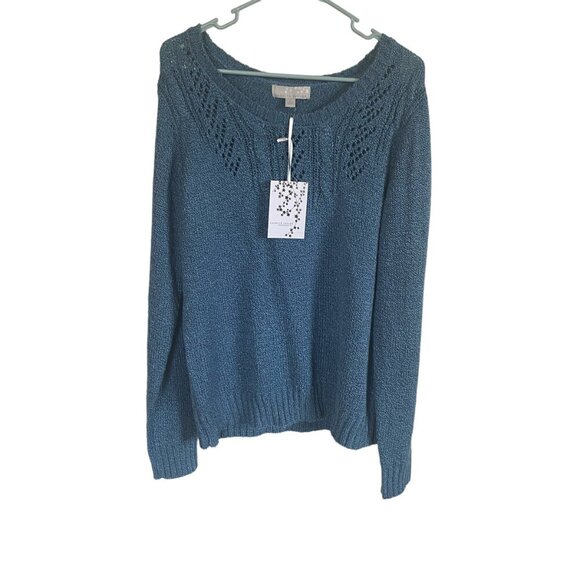 Carolyn Taylor women's large pullover blue long sleeve scoop neck sweater top - Picture 5 of 10